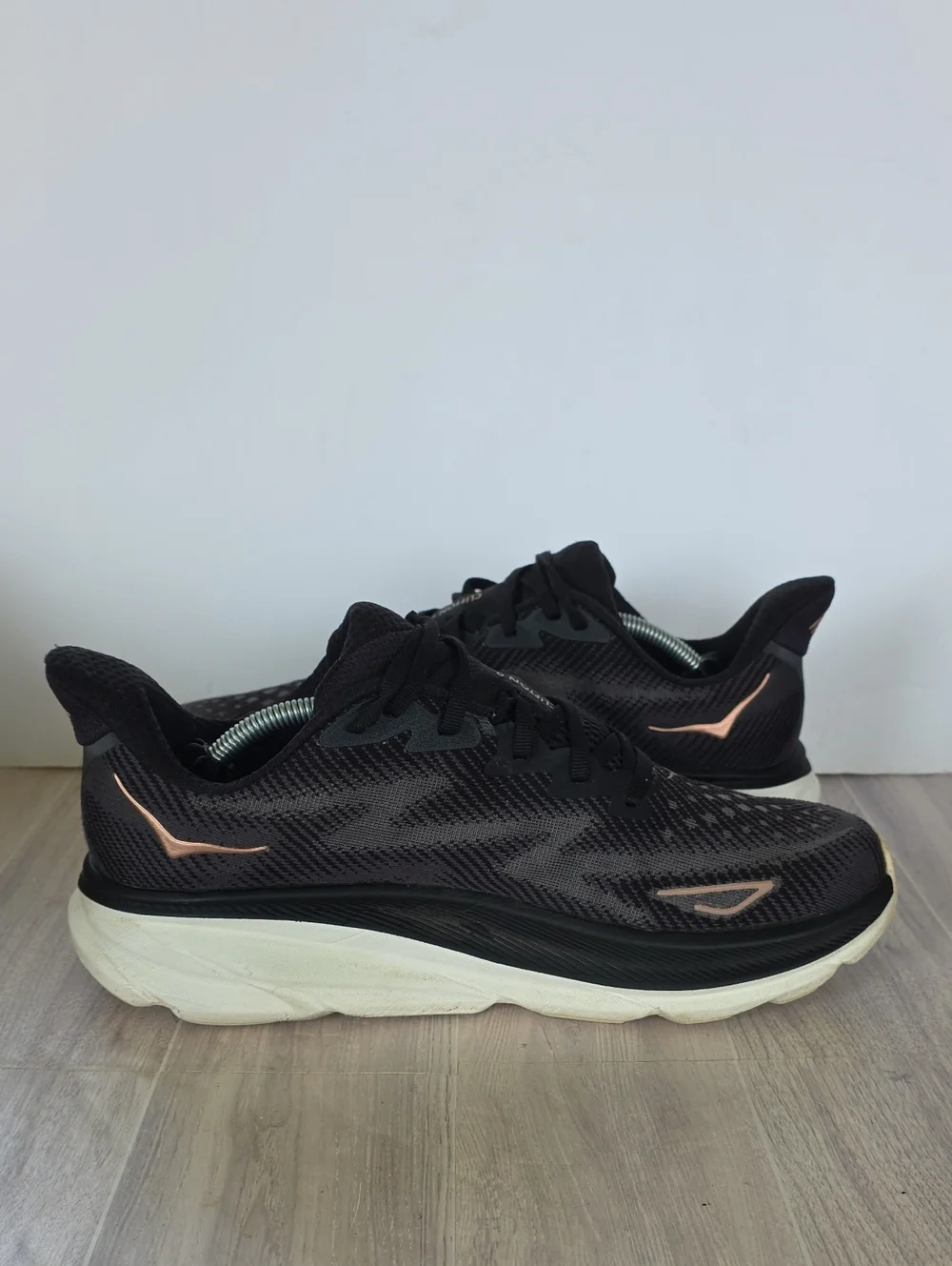 HOKA Women's Black Running Shoes with Rose Gold Logo